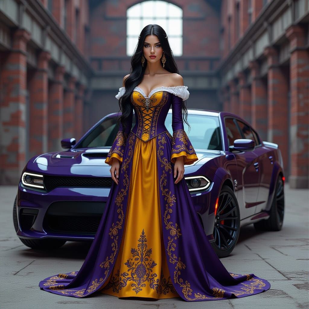 Medieval Woman and Hellcat: Dark Fantasy Art Nouveau