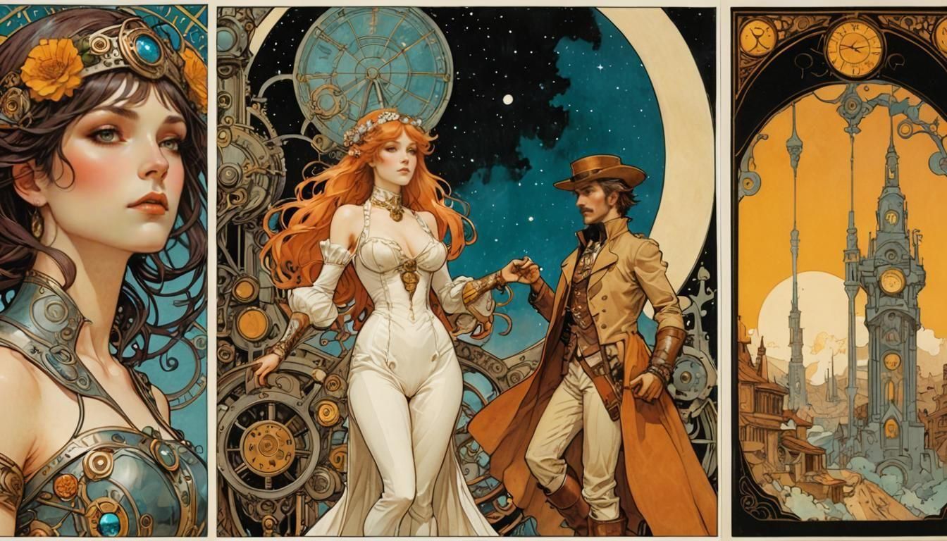 Steampunk Comic Book Cover Art Nouveau Style