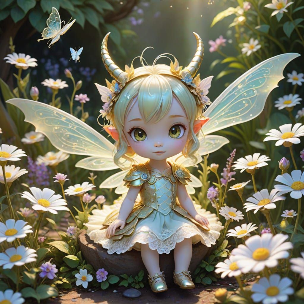 Lace Dragon in Flower Garden, Anime Style