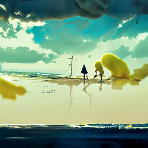 Mono and Six at the Beach in Anime Style