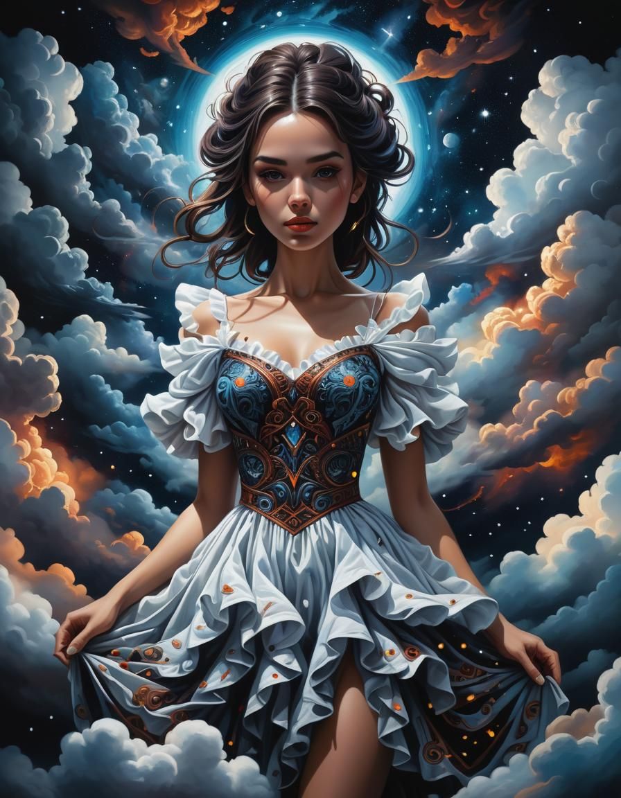 Cloud Dress Girl in Digital Astrophotography Style