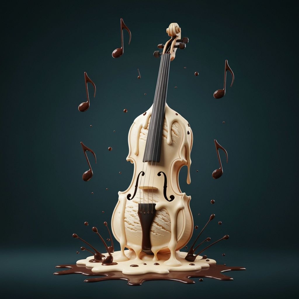 Melting Ice Cream Violin with Chocolate Music Notes