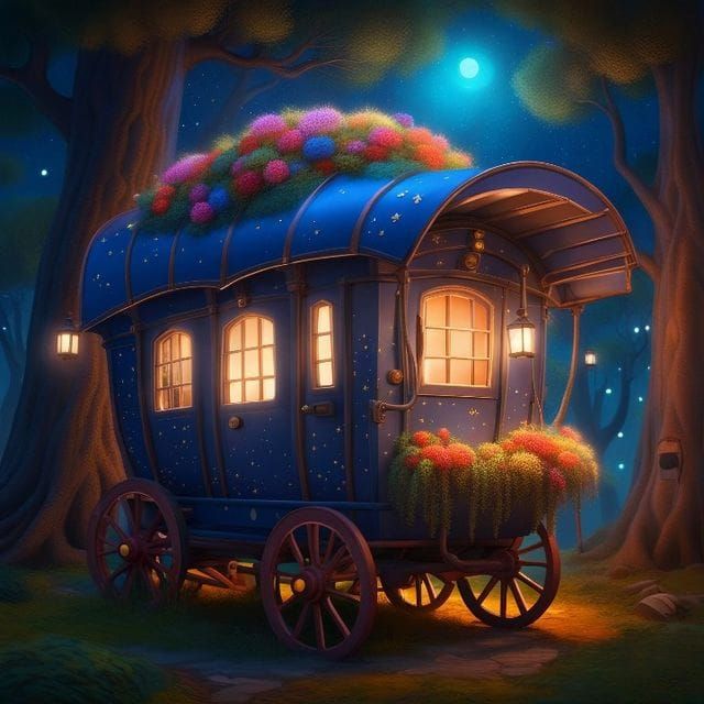 Fantasy Wagon in Whimsical Landscape
