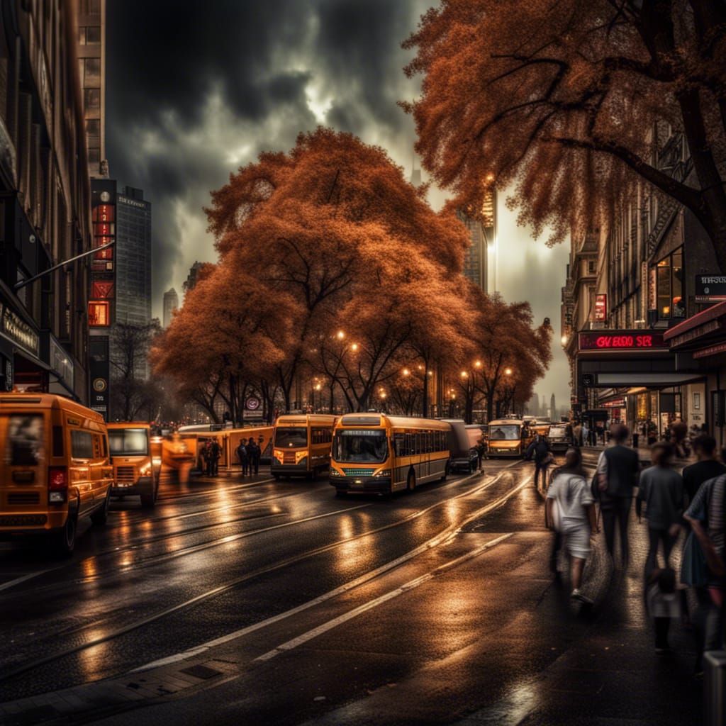 Hyperrealistic City Street Scene in Sharp Focus