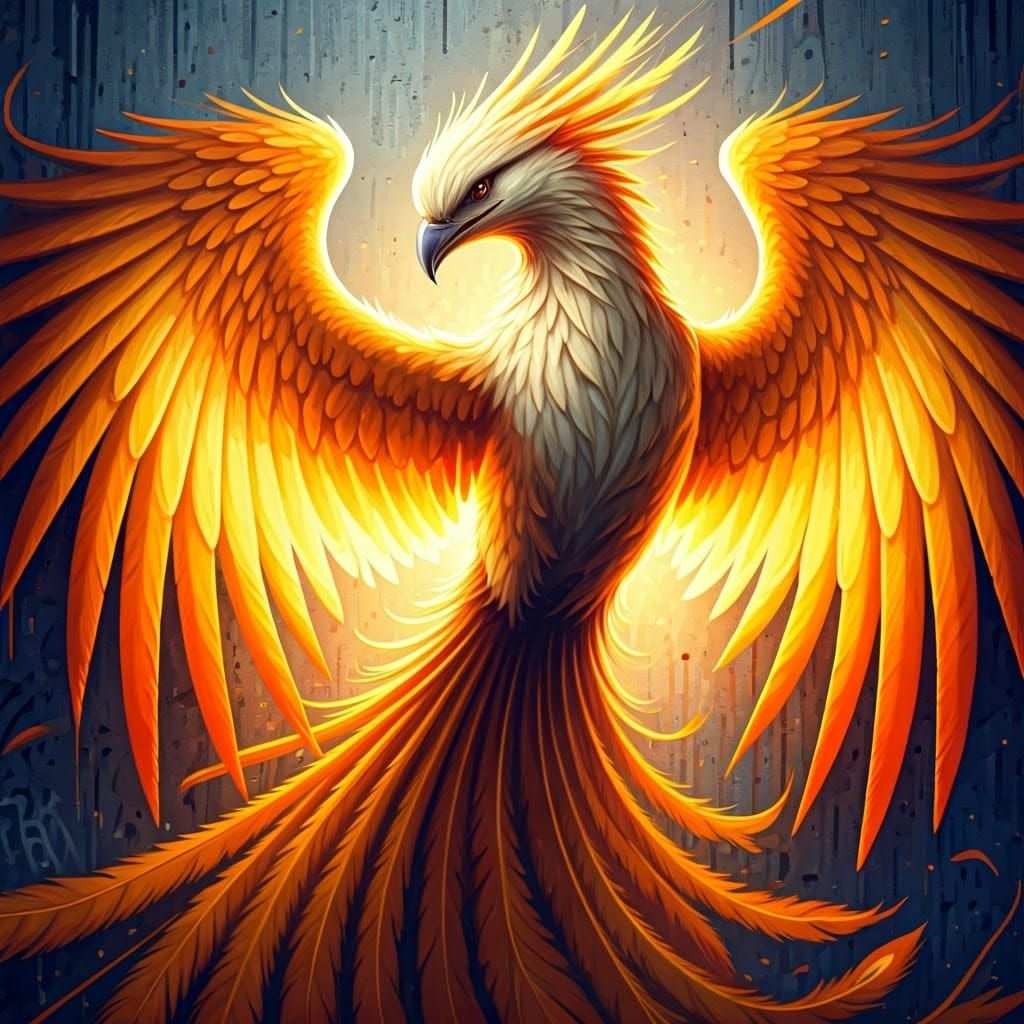 Phoenix with Broken Wing in Urban Street Art Style