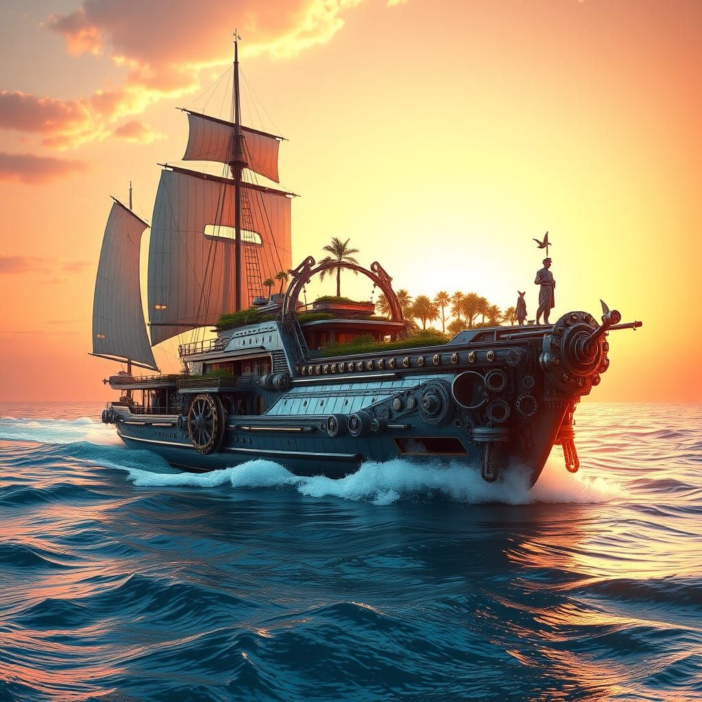 Futuristic Sailing Vessel in Ethereal Dawn