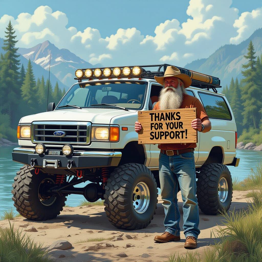 Off-Road Van on Riverbank, Photorealistic Style