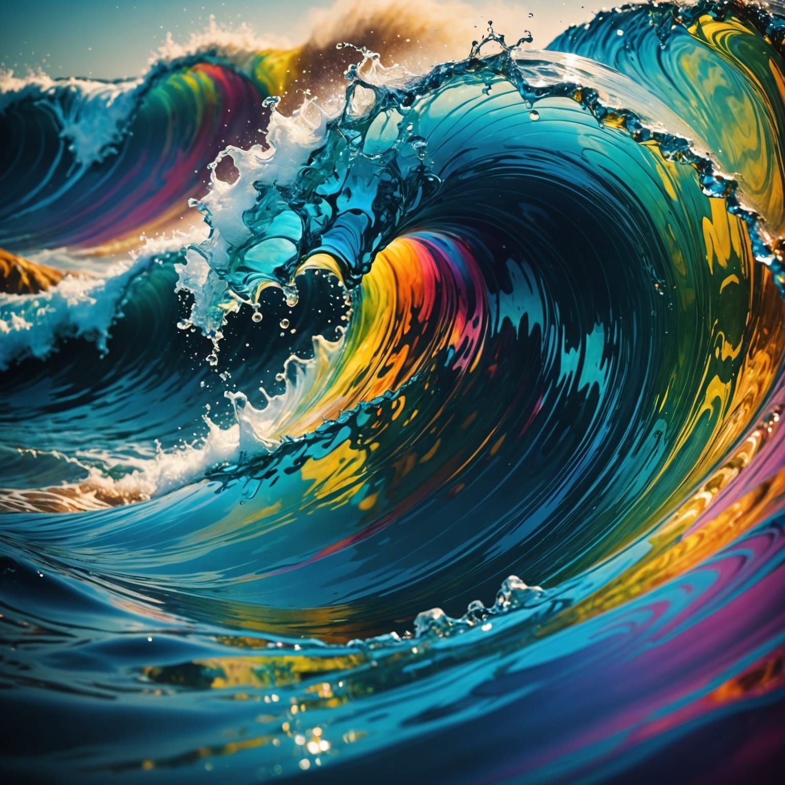 Abstract Fluid Water Waves in Rainbow Colors