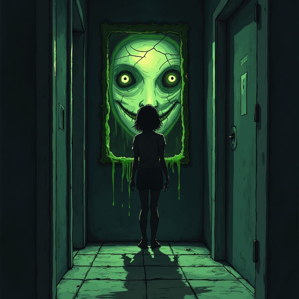 Retro Horror Comic Book Collage with Eerie Reflections