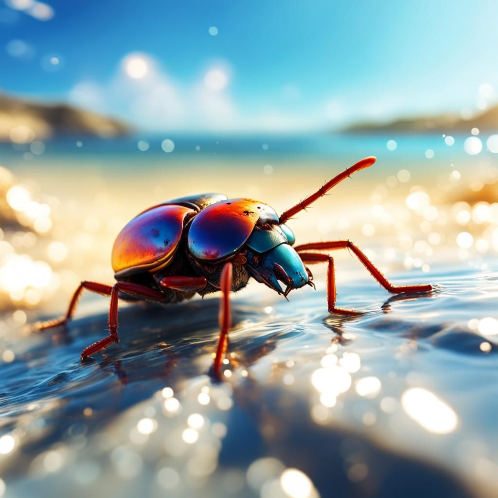 Bug's-Eye View: Hyperrealistic Seashore Splash Art