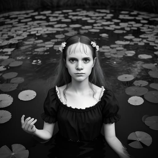 Ophelia in Pond: Diane Arbus-Style Portrait