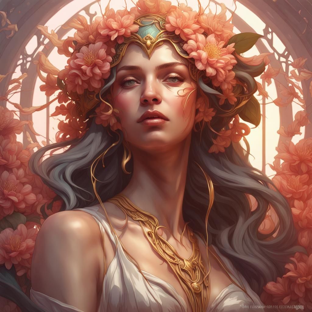 Venus with Honeysuckle Flowers: Digital Art Portrait