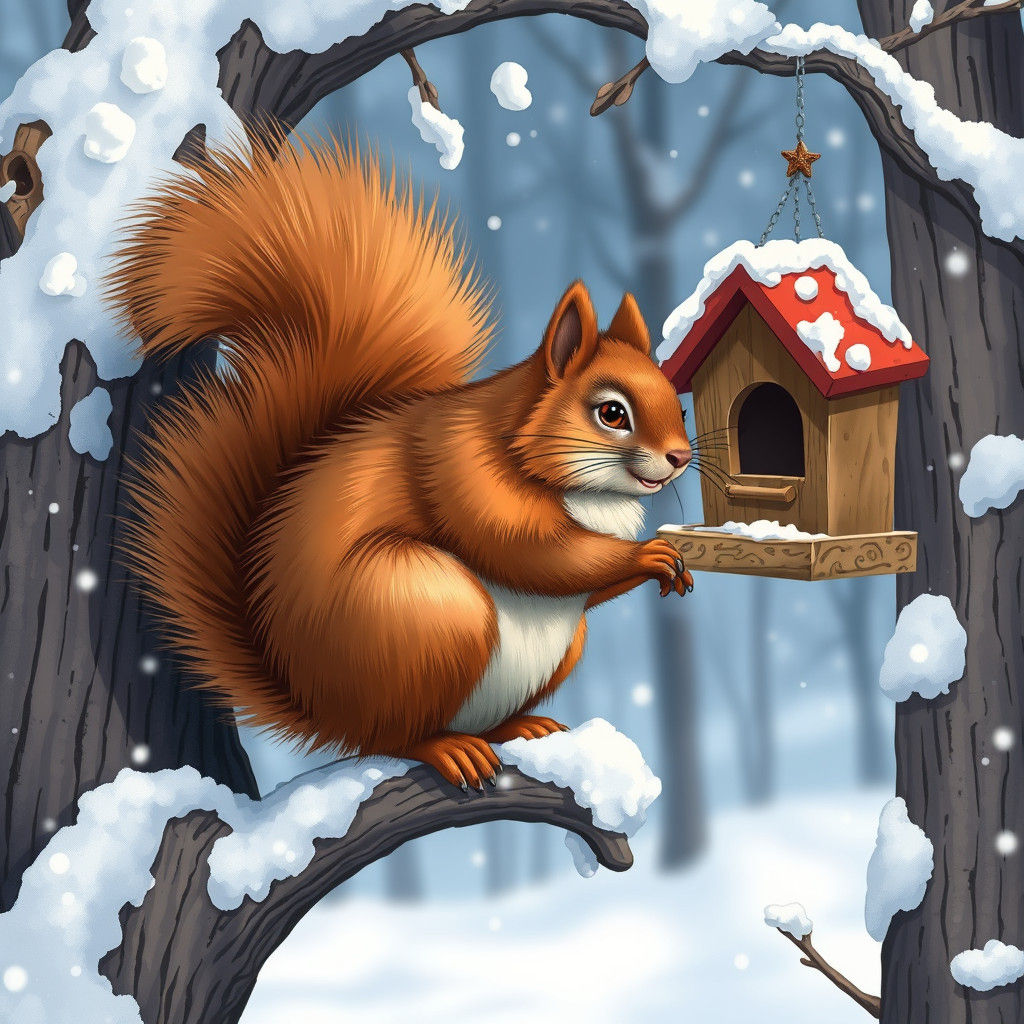Whimsical Squirrels in Snowy Winter: Comic Book Art