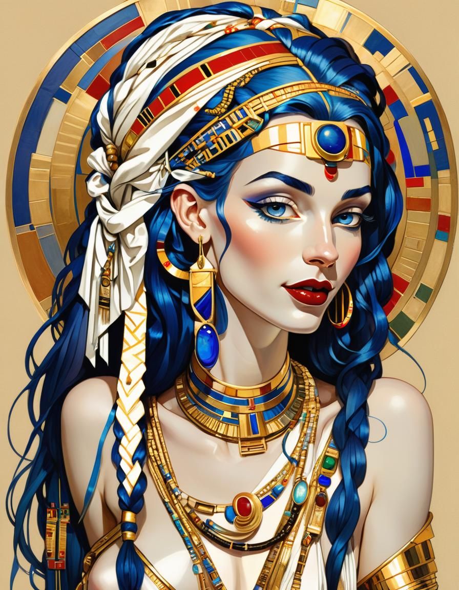 Egyptian Pharaoh with Blue Hair, Comic Style