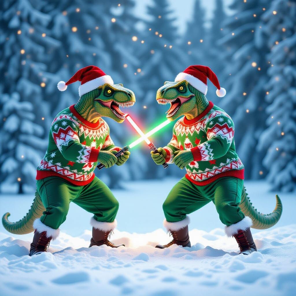 Ugly Christmas Sweater with Fighting T-Rex Dinosaurs