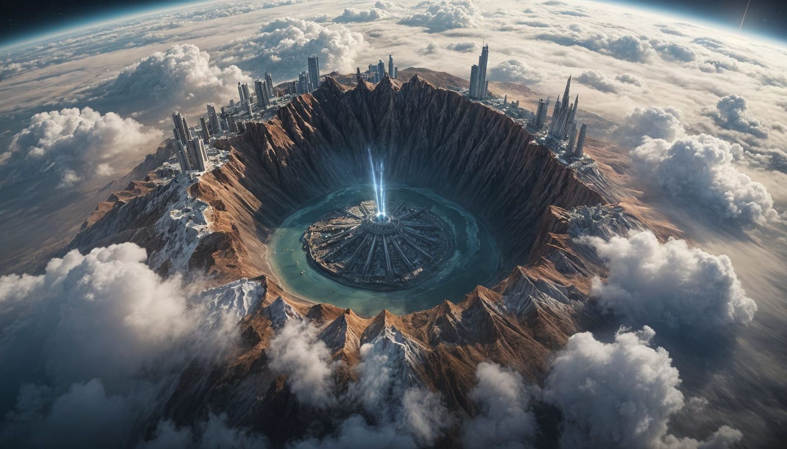 Alien Planet with Portal and City in Space