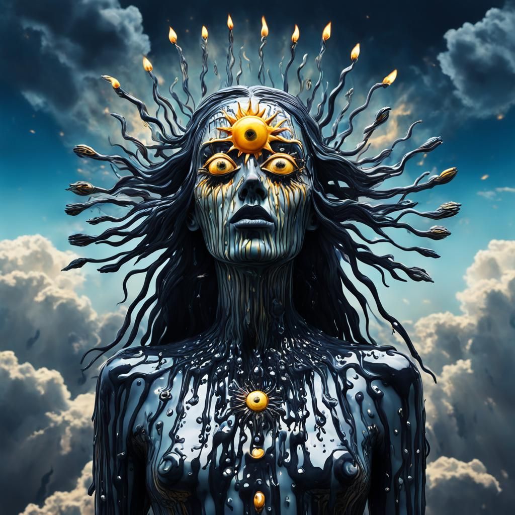 Surreal Melting Figure with Starburst Eyes