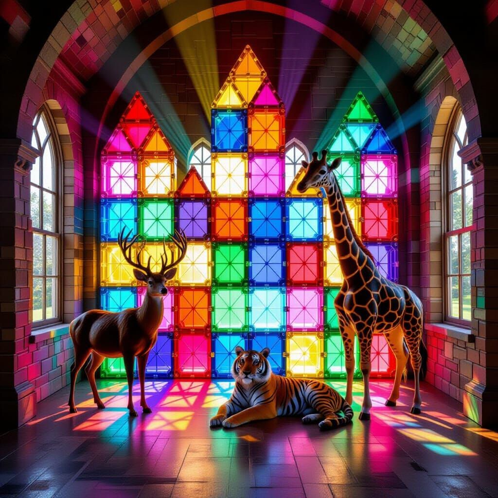 Colorful Magnetic Tile Castle with Animals