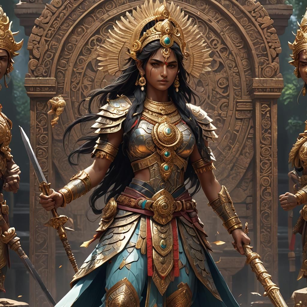 Ancient Indian Deva Warrior in 3D Anime Style