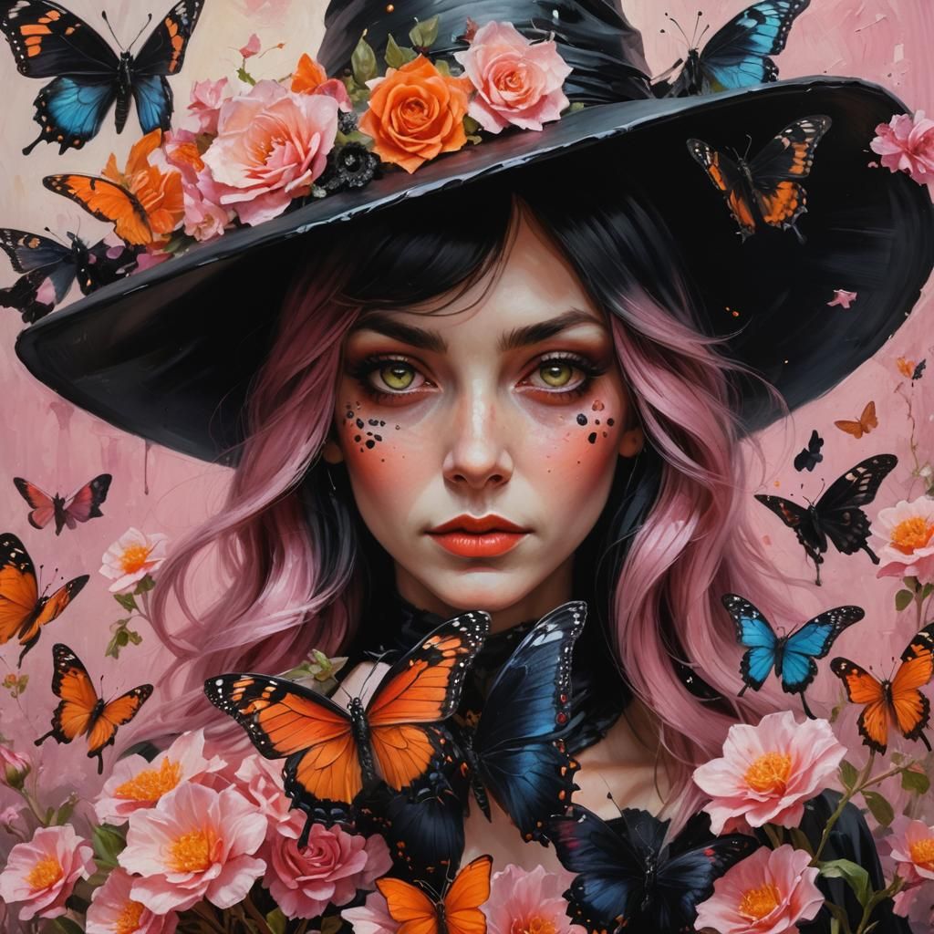 Beautiful Witch with Butterfly in Hyperrealism