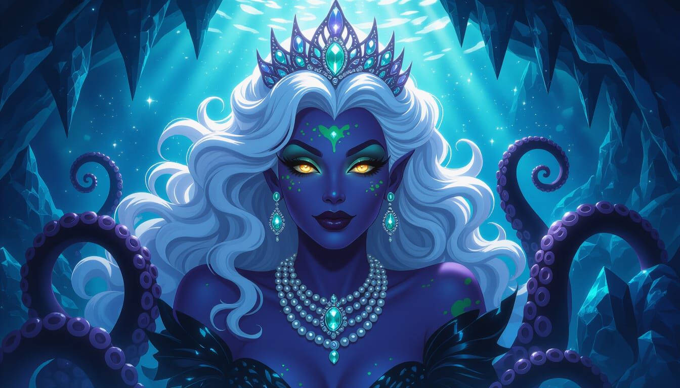 Ocean Witch Ursula in Cyberpunk Baroque Renaissance Style