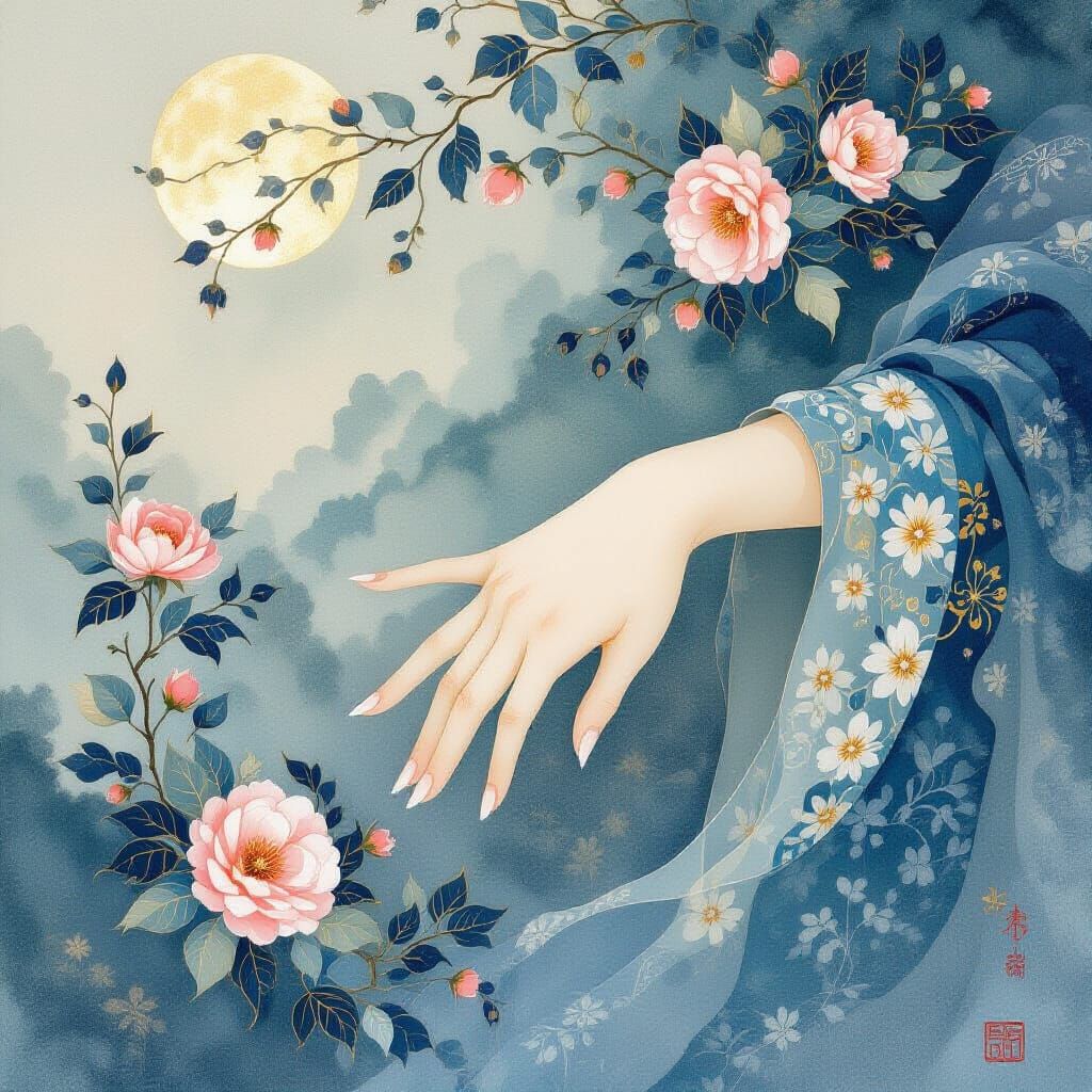 Ethereal Hands with Petrykivka Flowers in Stardust