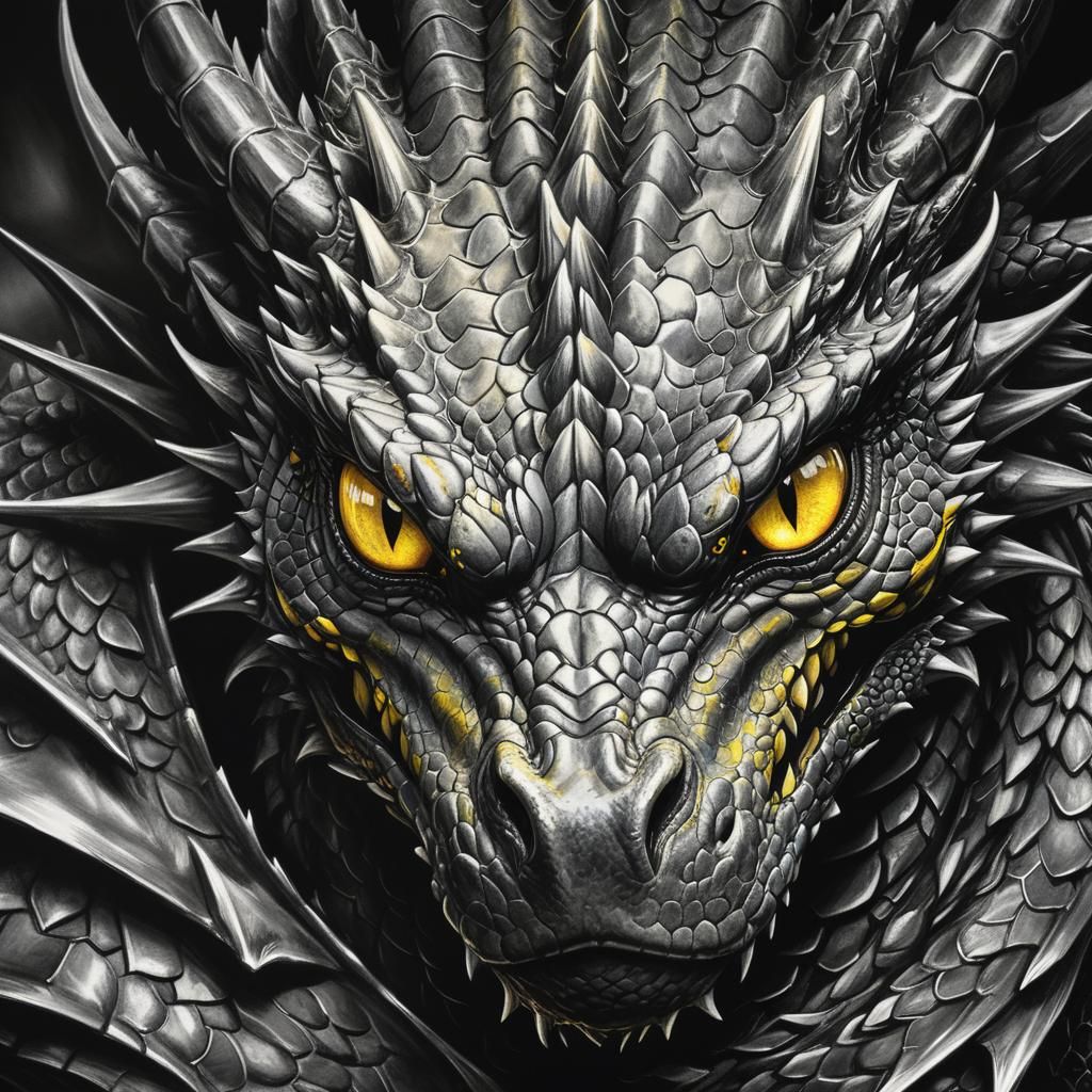 Dramatic Charcoal Portrait of a Fierce Dragon