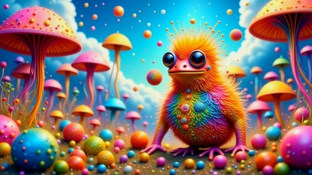 Psychedelic Frog in Candy Swamp: Surreal Rainbow Art
