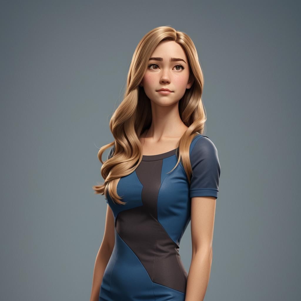 Pixar-Style 3D Character with Brown and Blonde Hair