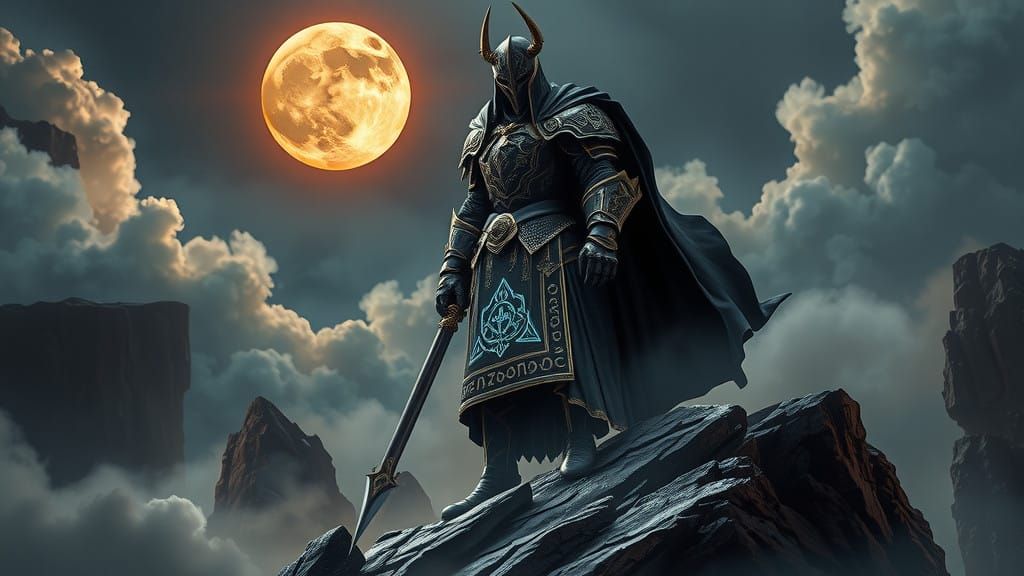 Dark Gothic Knight in Ornate, White and Gold Armor