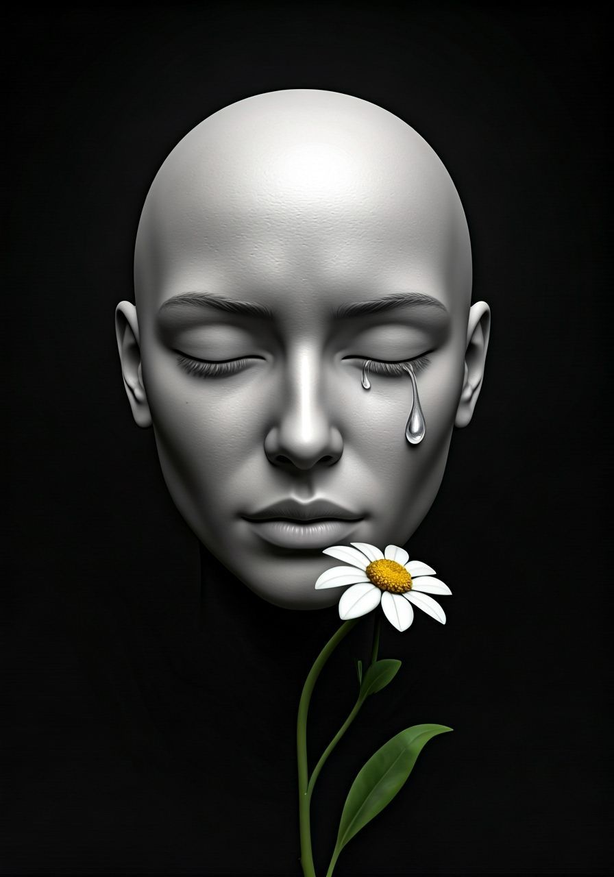 Humanoid Robot Cries a Blooming Flower