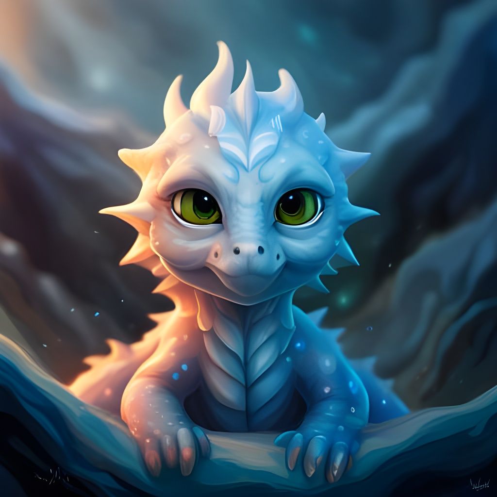 Cute Baby Ice Dragon Portrait in Photorealistic Style