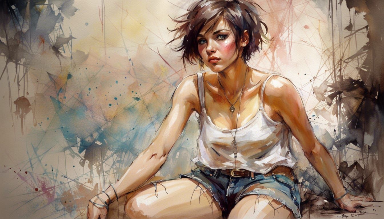 Curvy Brunette in Short Shorts: Detailed Full Body Portrait