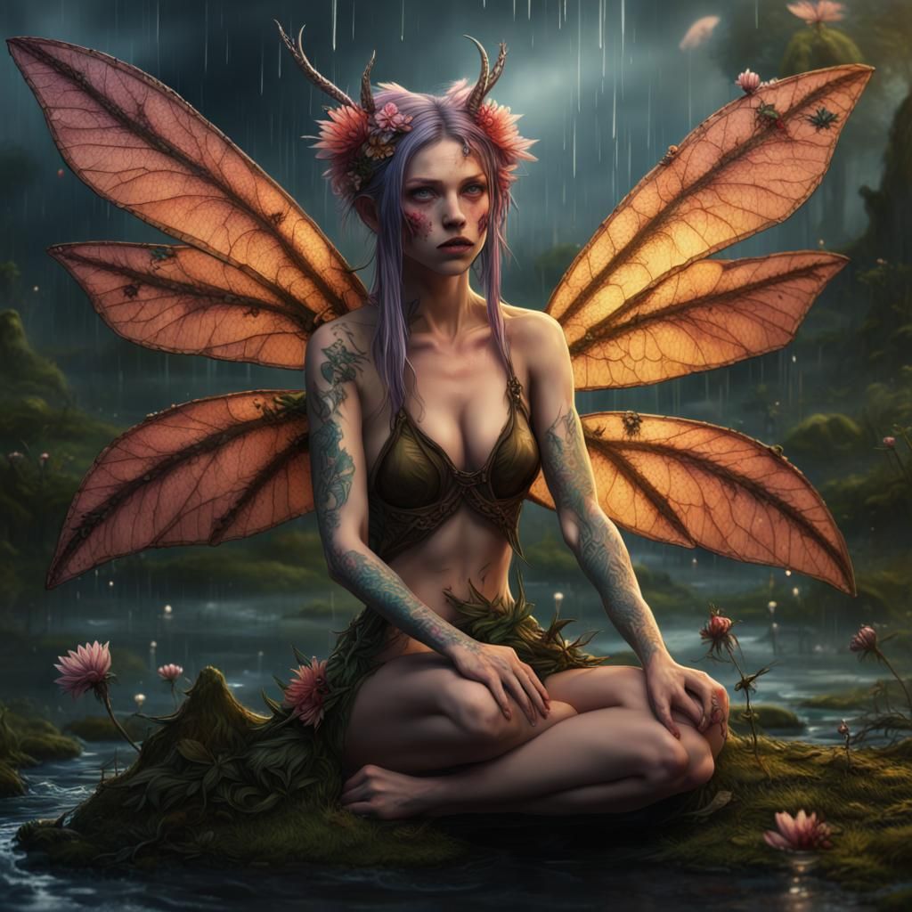 Fairy with Insect Wings in Swamp, Digital Art
