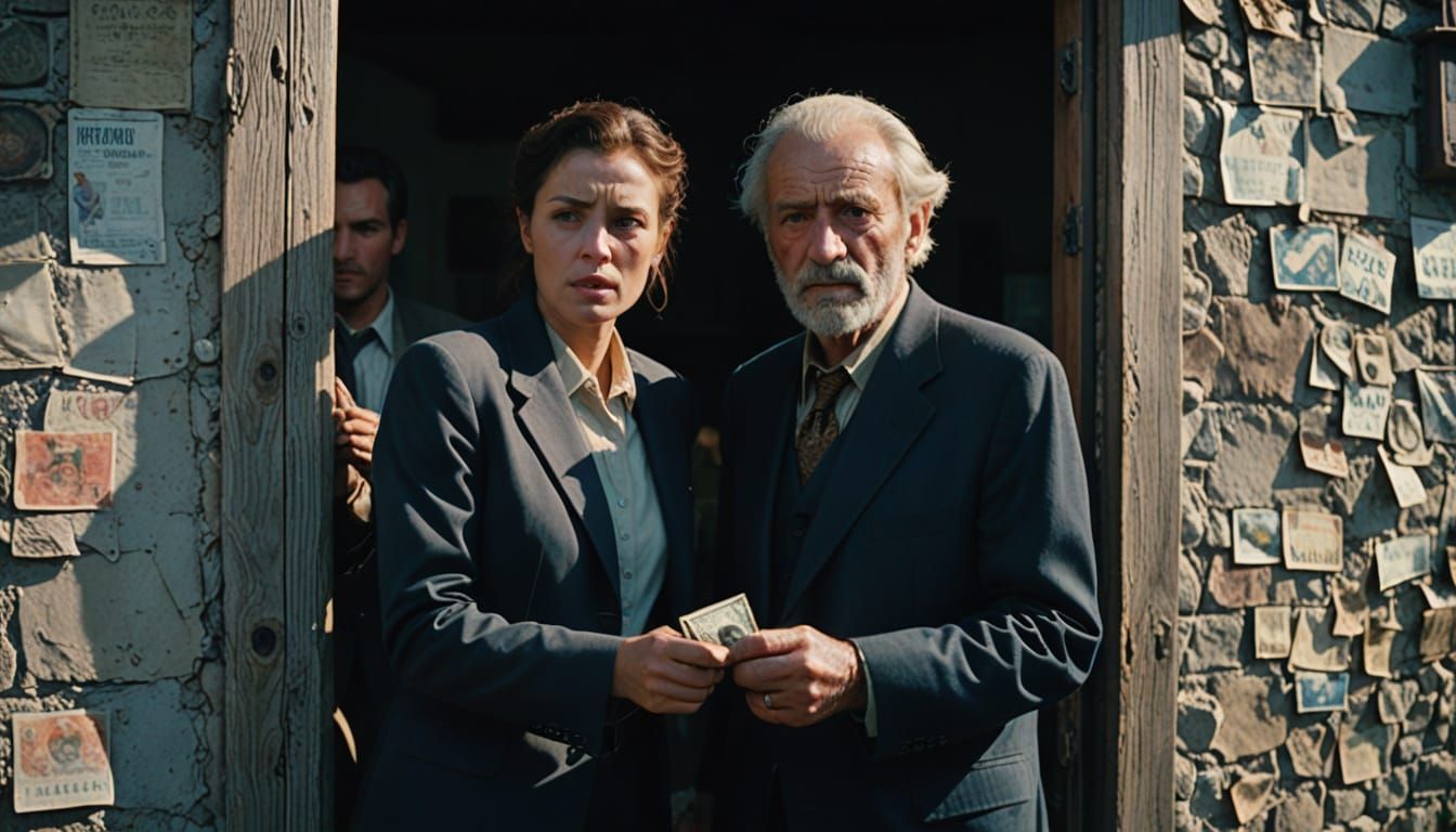 Drunk Cleaning Lady in Bosnian Village Cinematic Film Still