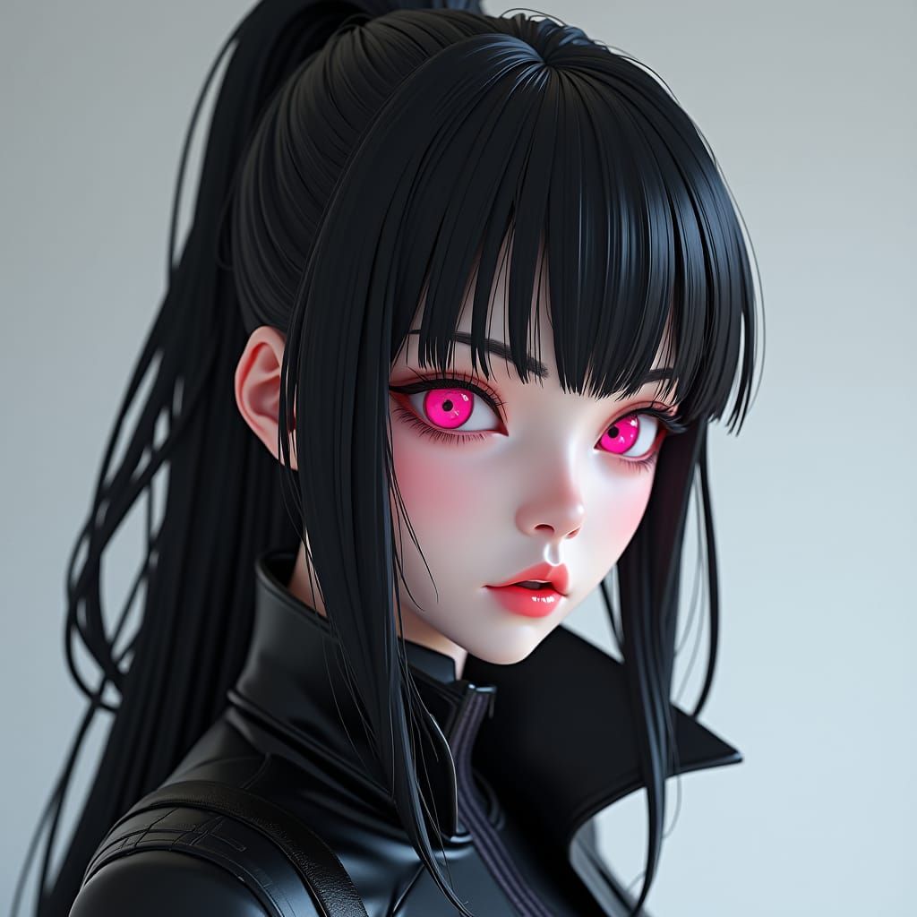 Dominant Korean Woman in Cyberpunk Anime Style