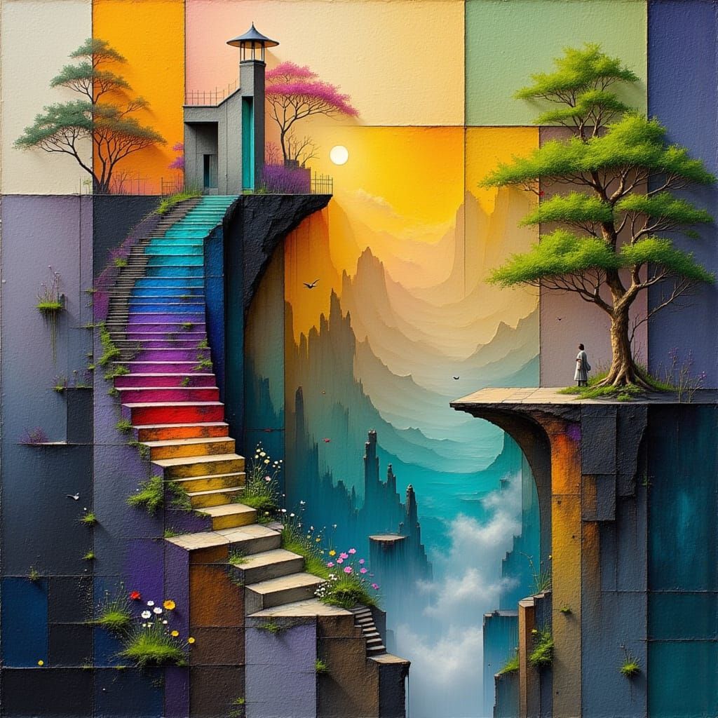 Ethereal Castle on Rainbow Waterfall in Mystical Bayou