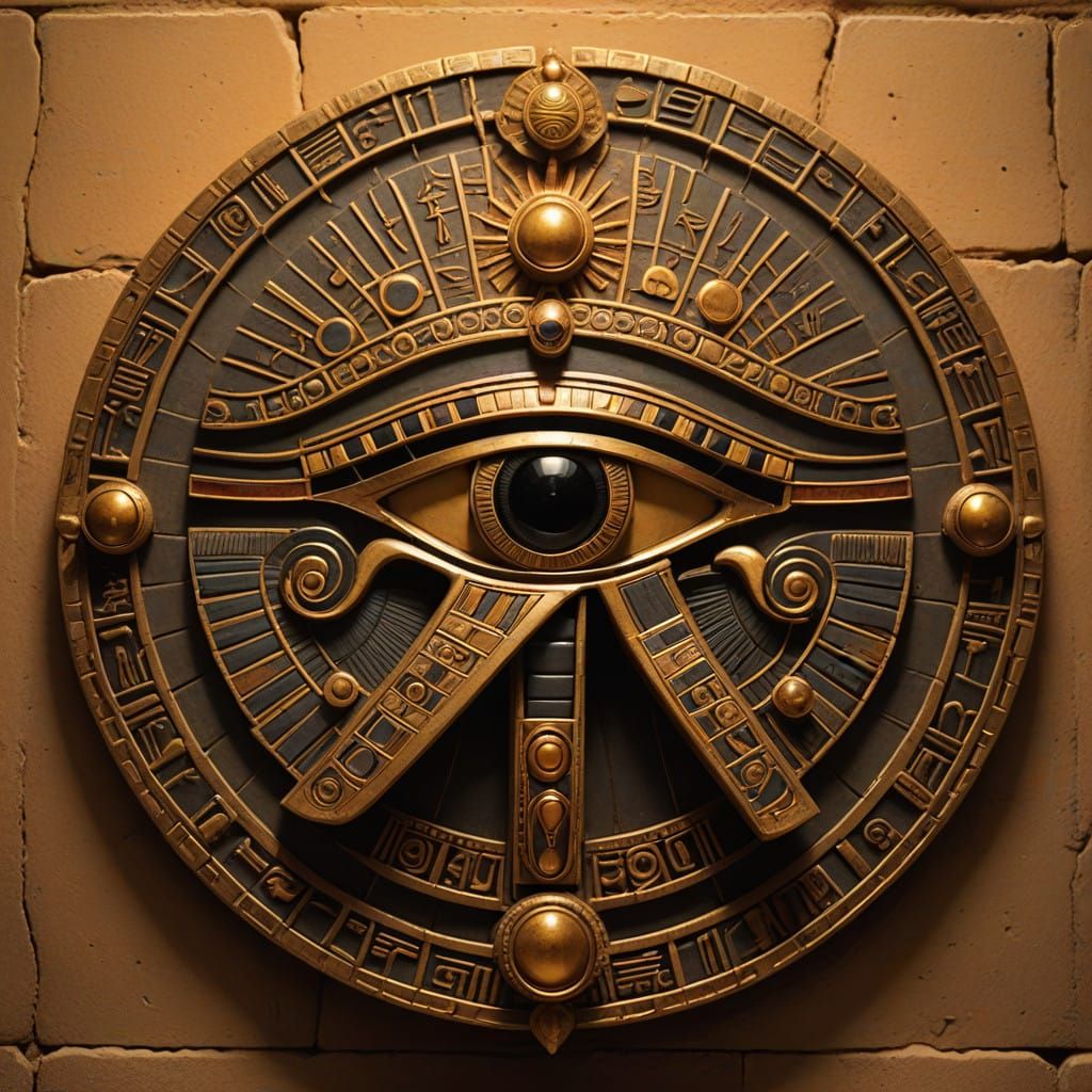 Ancient Egyptian Eye of Ra in Golden Hieroglyphics