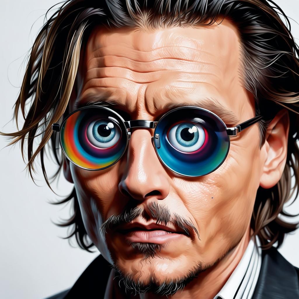 Hyperrealistic Portrait: Johnny Depp with Googly Eyes