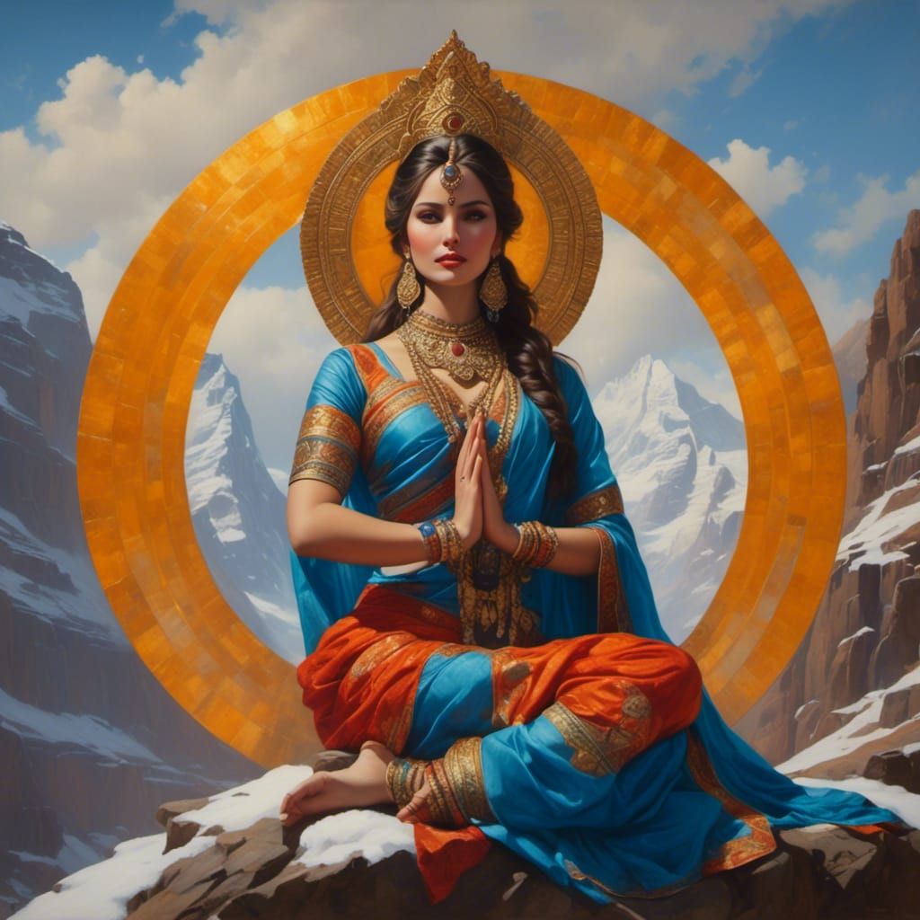 Goddess Parvati Meditating on Mount Kailash