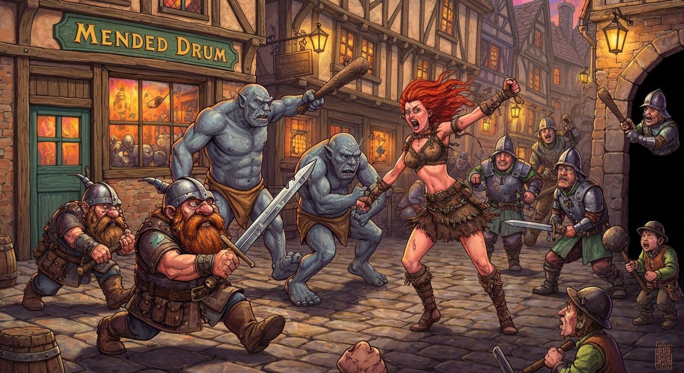 Medieval Fantasy Battle: City Watch Intervenes in Brawl