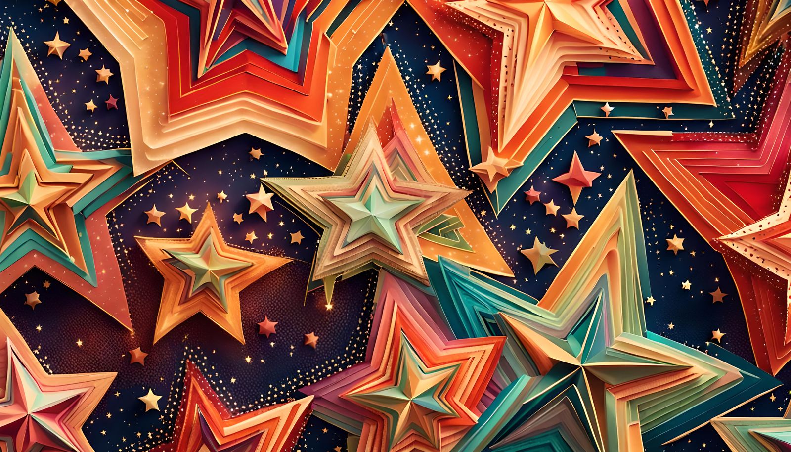 Colorful Layered Stars in Dreamy Origami Style