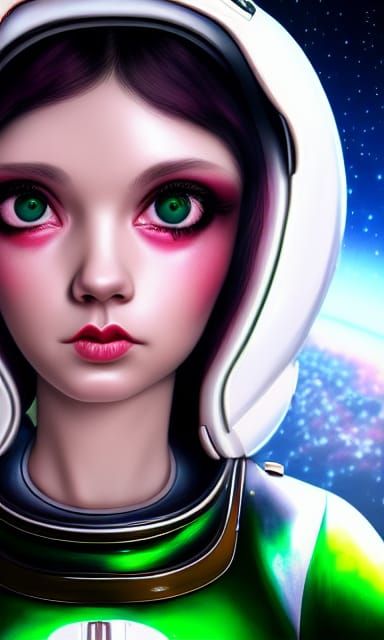 Punk Space Girl Portrait in Retro Art Style