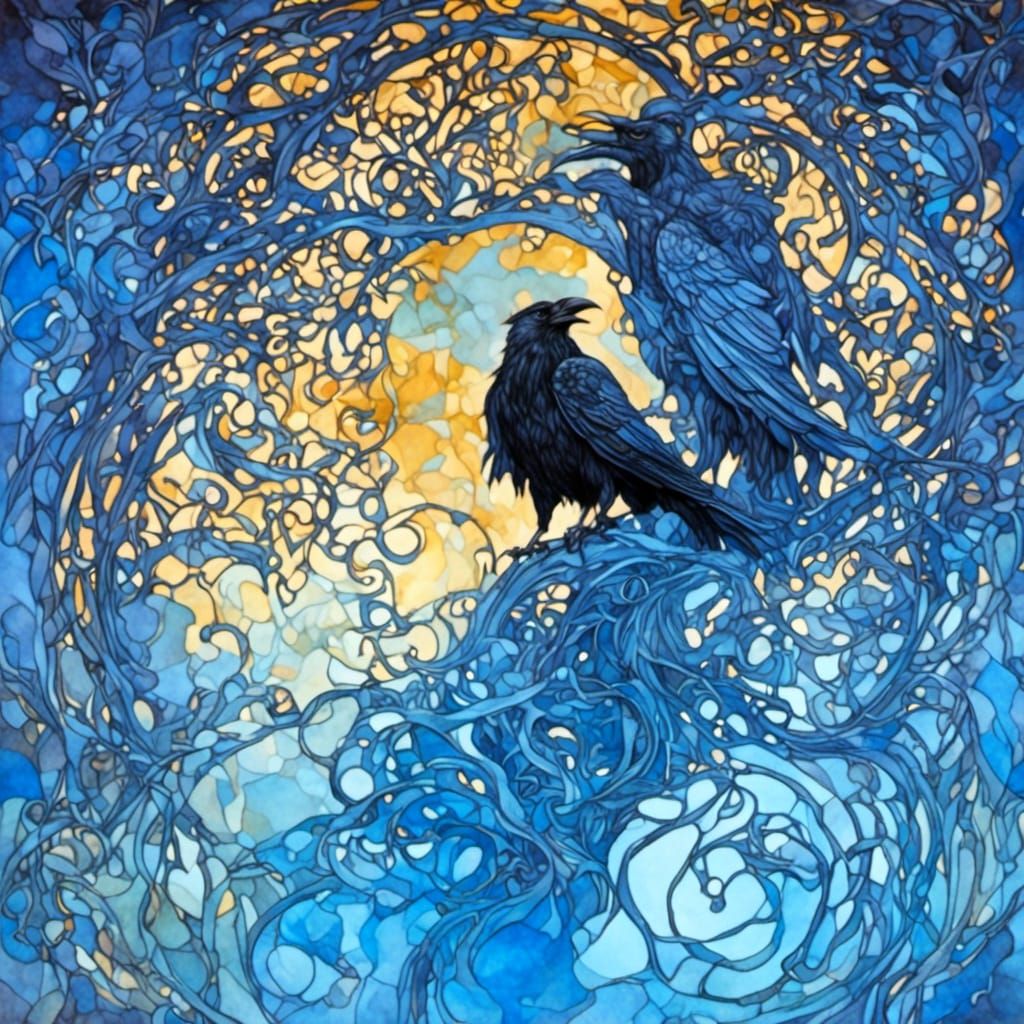 Odin Walking: 3D Realism Art Nouveau Scene