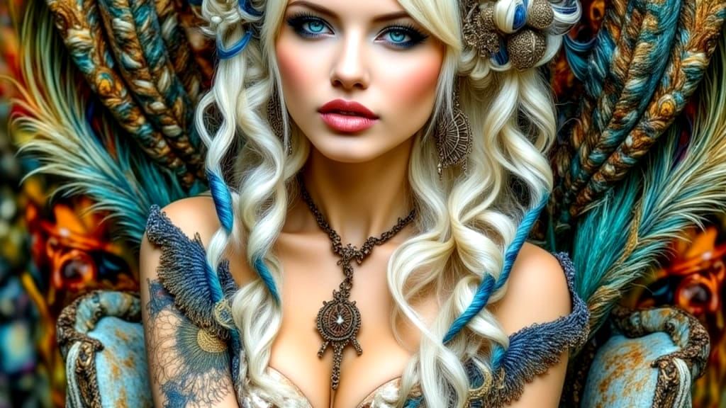 Art Nouveau Woman with Peacock Feathers