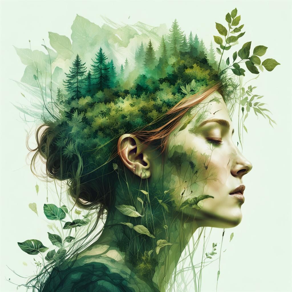 Hyperrealistic Double Exposure: Nature and Mind