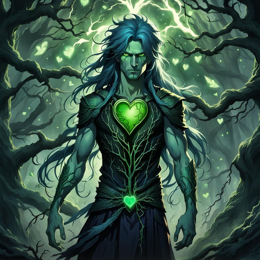 Blue-Haired Man with Glowing Heart