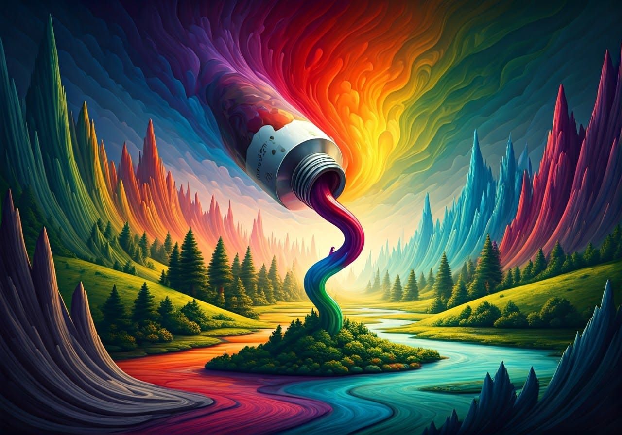 Vibrant Abstract Landscape in Bold, Ethereal Hues