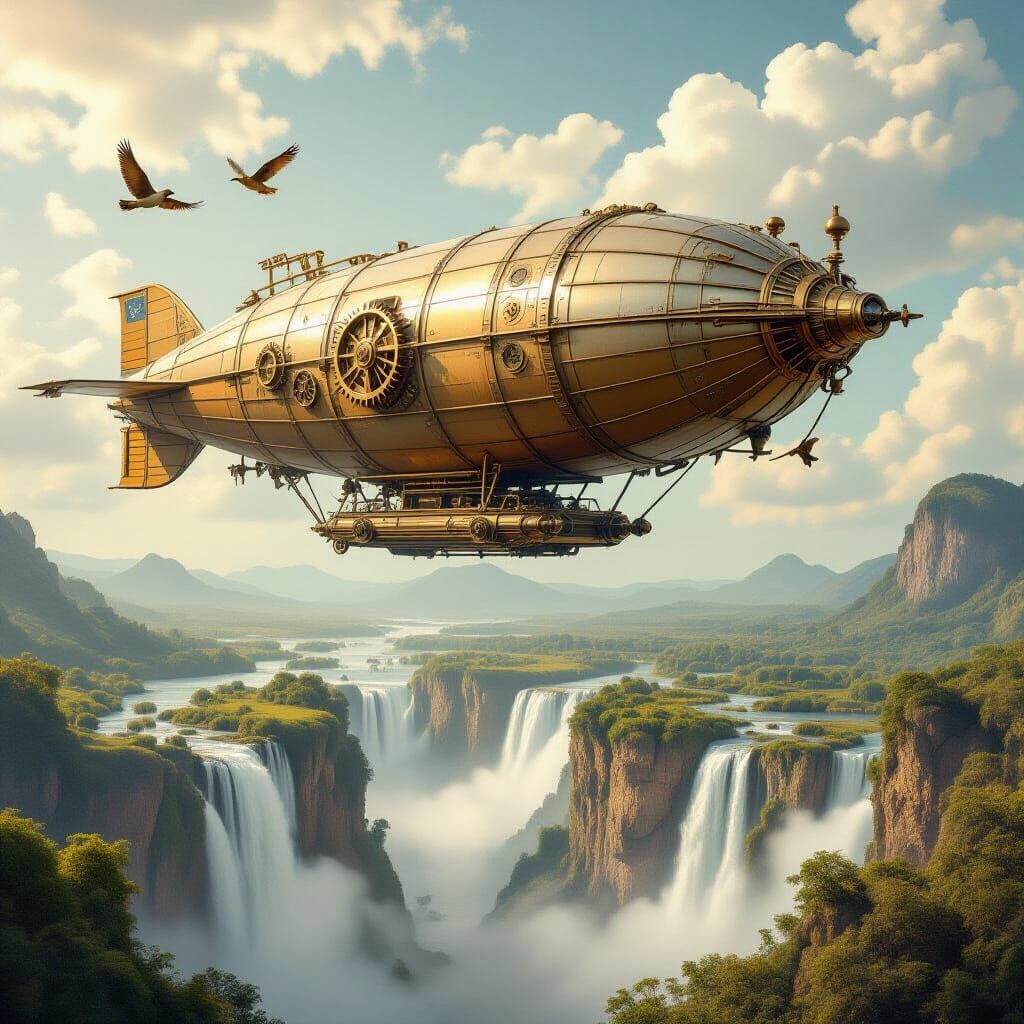 Majestic Airship Over Untouched Landscape Vintage Photo
