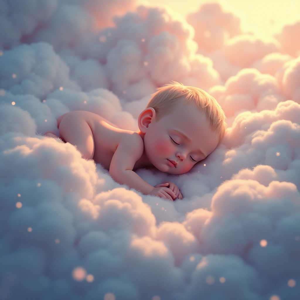 Child Sleeping in Clouds: Fantasy Concept Art